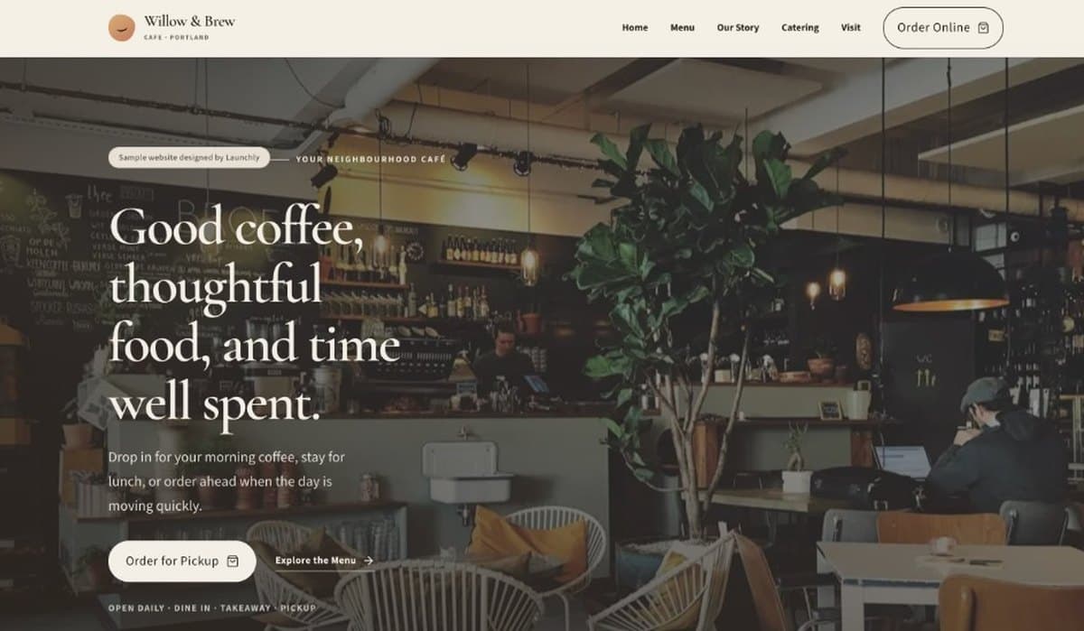 Willow & Brew Cafe website homepage
